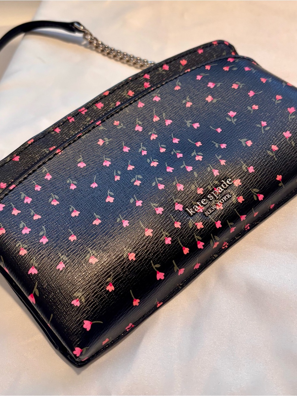 kate spade black crossbody with pink floral print - Picture 2 of 5